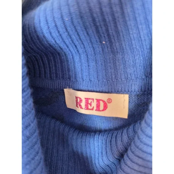 Red Animal Print Knit Turtleneck Sweater Dress Blue Black Casual Cozy - Picture 3 of 10